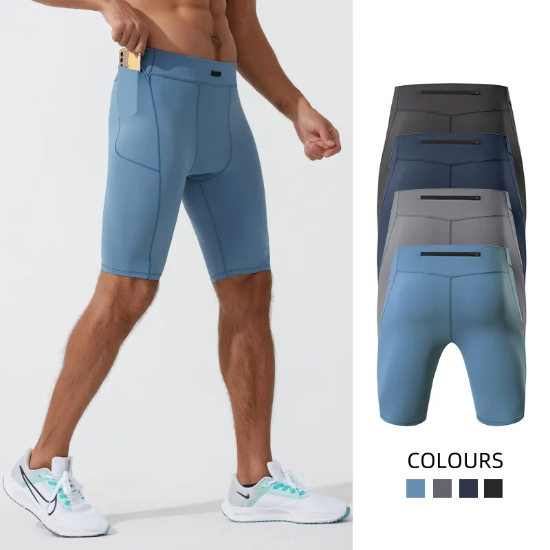 

Men's High Elasticity Fitness Leggings Quick Drying Breathable Multi Pocket Strong Men's Running and Fitness Shorts