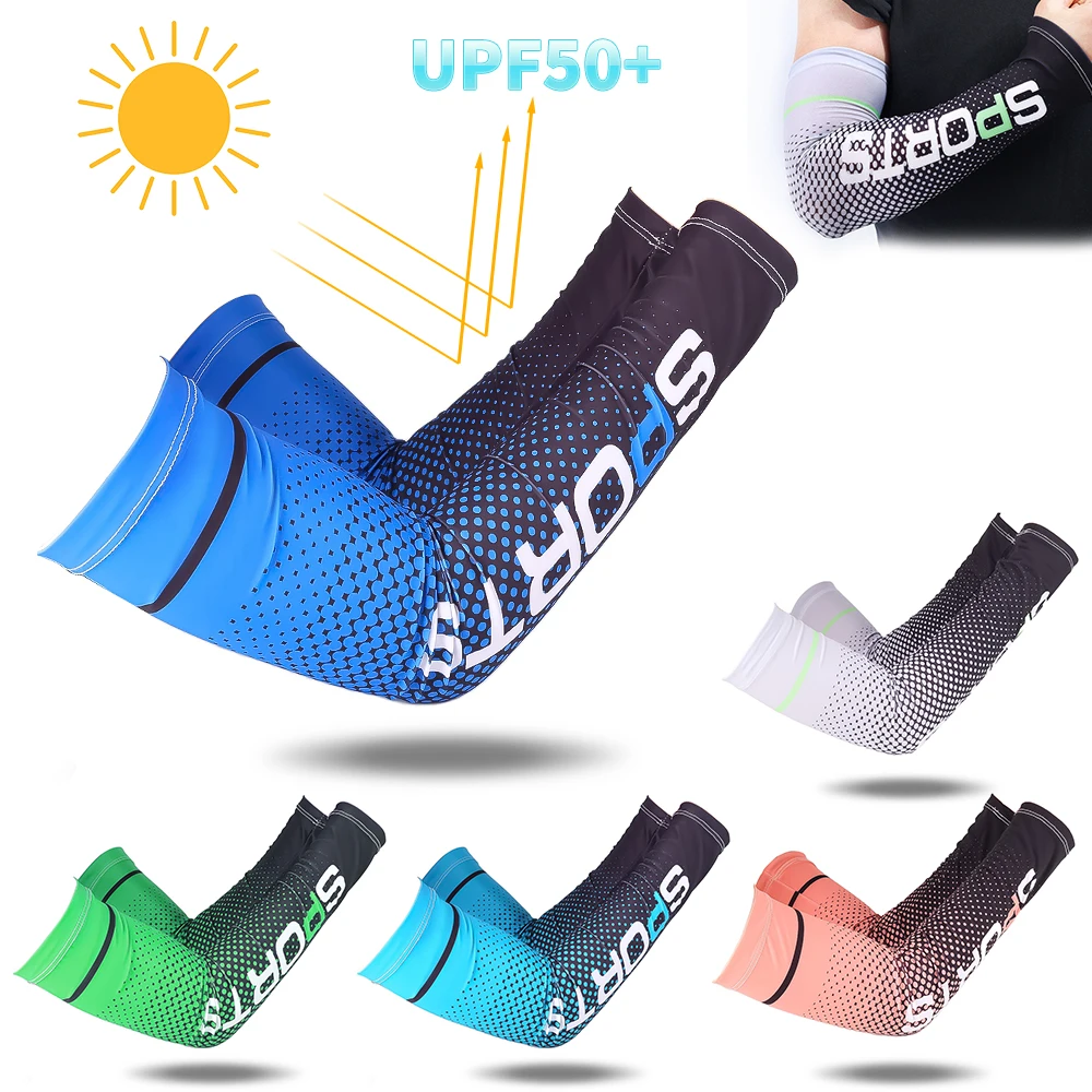 1Pair Cool Men Cycling Running UV Sun Protection Cuff Cover Protective Arm Sleeve Bike Sports Outdoor Gloves Arm Warmers Sleeves