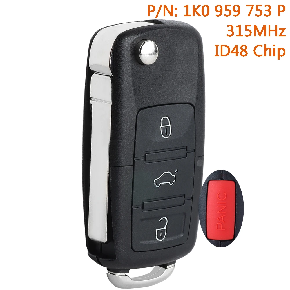 

DIYKEY 1K0959753P Smart Remote Car Key Fob 315MHz ID48 Chip for VW Rabbit Jetta CC Golf Eos GTI R32 NBG92596263 1K0 959 753 P