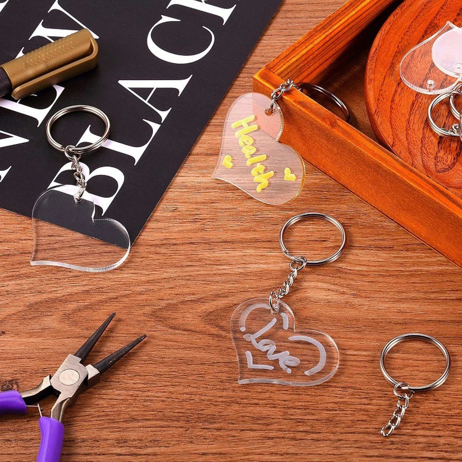 

60pcs Shaped Acrylic Blank Keychain Accessories Pendant Hole Keychain Accessories DIY Supplies Jewelry Crafts