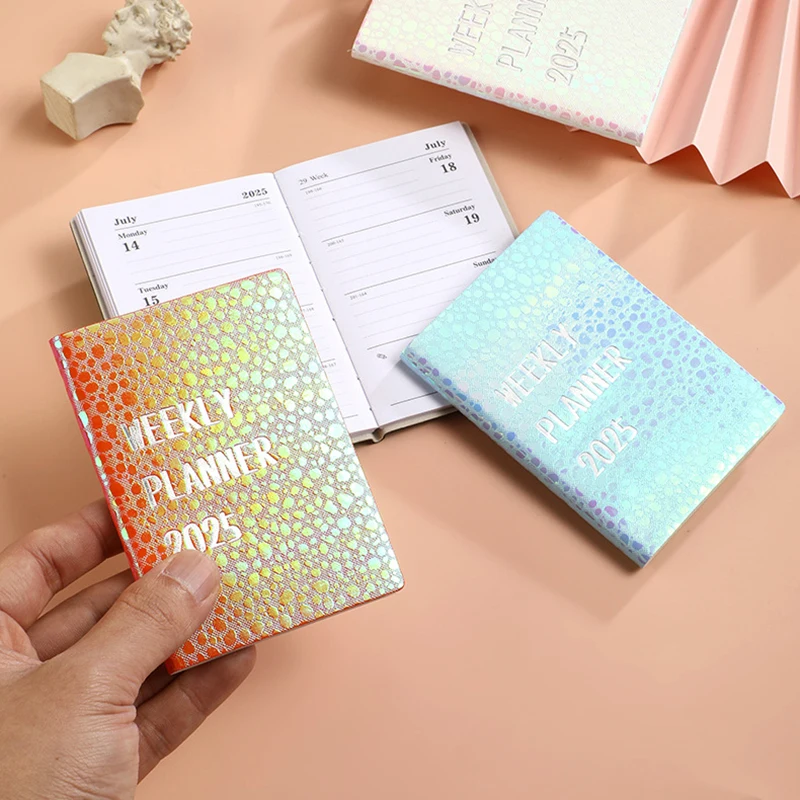 2025 Mini English Calendar Creative Colorful Laser Stone Pattern Plan Notebook Portable Pocket Notebook A7