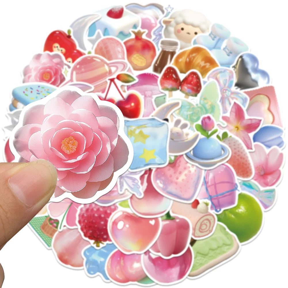 54 STKS 3D Patroon Roze Ins Cool Stickers Leuke Stickers Koffer Laptop Plakboek Telefoon Case Dagboek Bagage Decoratieve Decals
