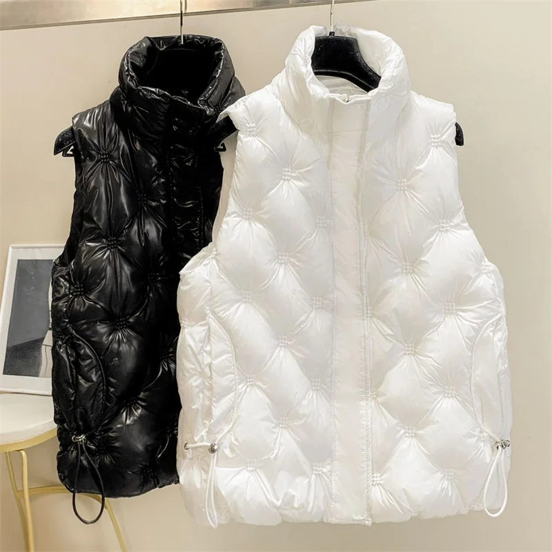 2024 Down Cotton Vest Jacket Women Autumn Winter New Large Size Stand Collar Sleeveless Coat High Quality Female Waistcoat Tops