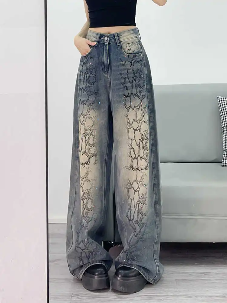 

Woman High Waist Wide Leg Jeans Female Vintage High Street Y2k 2000s Casual Pants Lady Fashion Blue Loose Denim Trouserse