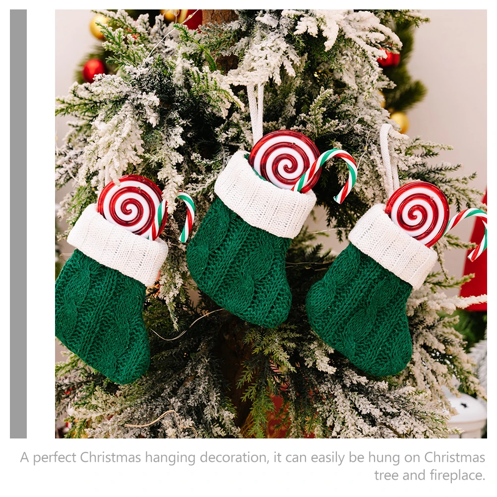 

6pcs Knitted Mini Sock Hanging Ornament Holiday Stockings For Christmas Tree Xmas Party Decoration Gift Bag Candy Pouch