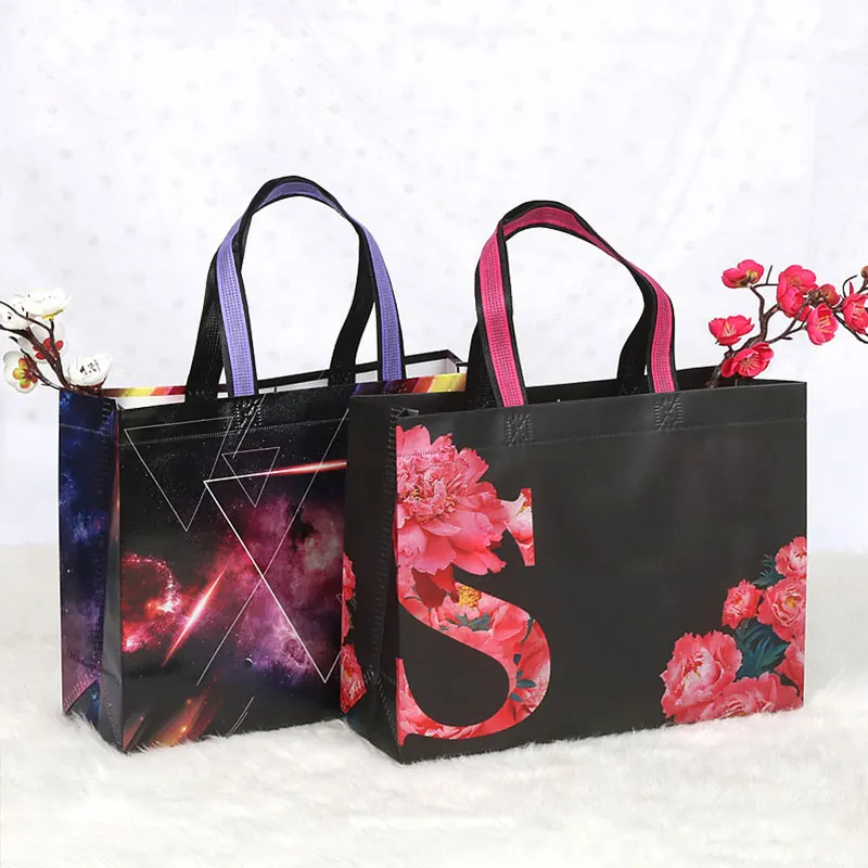 Reusable Shopping Bag Foldable Portable Travel Grocery Storage Bag Flower Printed Non-woven Fabric Eco Tote Bag Pouch Organizer