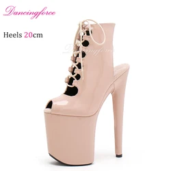 20cm 8inch High Heeled Shoes Fuchsia Pat Platform Ankle Boots Pole Dancing Stripper Shoes