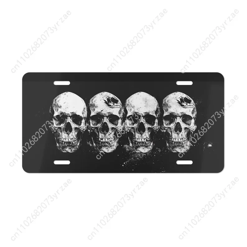

Skulls Black White Aluminum Car Front License Plate Stylish Waterproof Durable License Plate Stainless Car Accessory Decorative