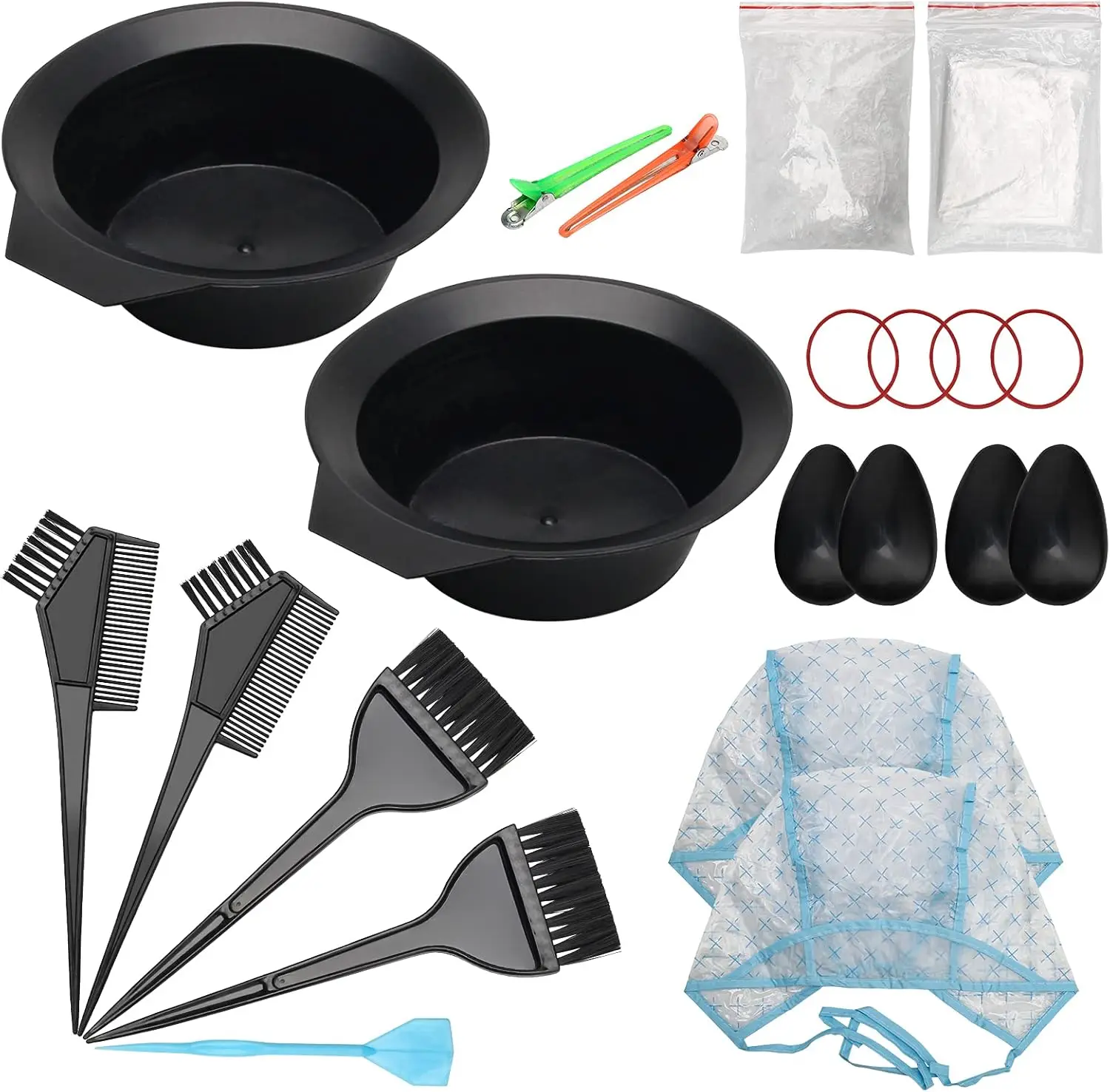 

Набор для окрашивания волос из 23 предметов: кисти, миски, колпак и аксессуары для самостоятельного окрашивания в домашних условиях