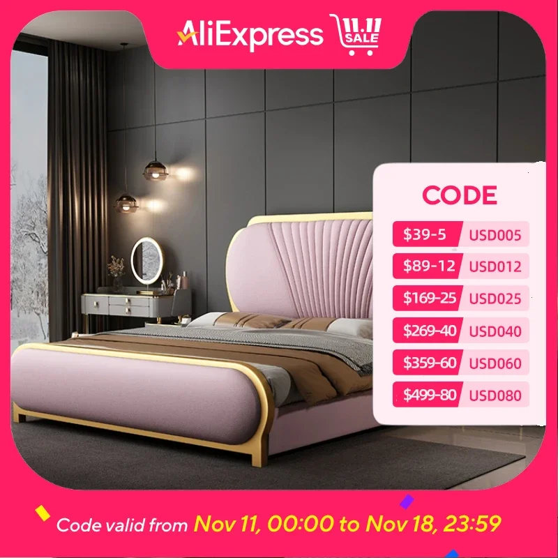 

Розовый эстетический каркас двуспальной кровати, королевский размер, дешевый милый современный каркас кровати размера «queen-size», роскошная скандинавская мебель для спальни Camas