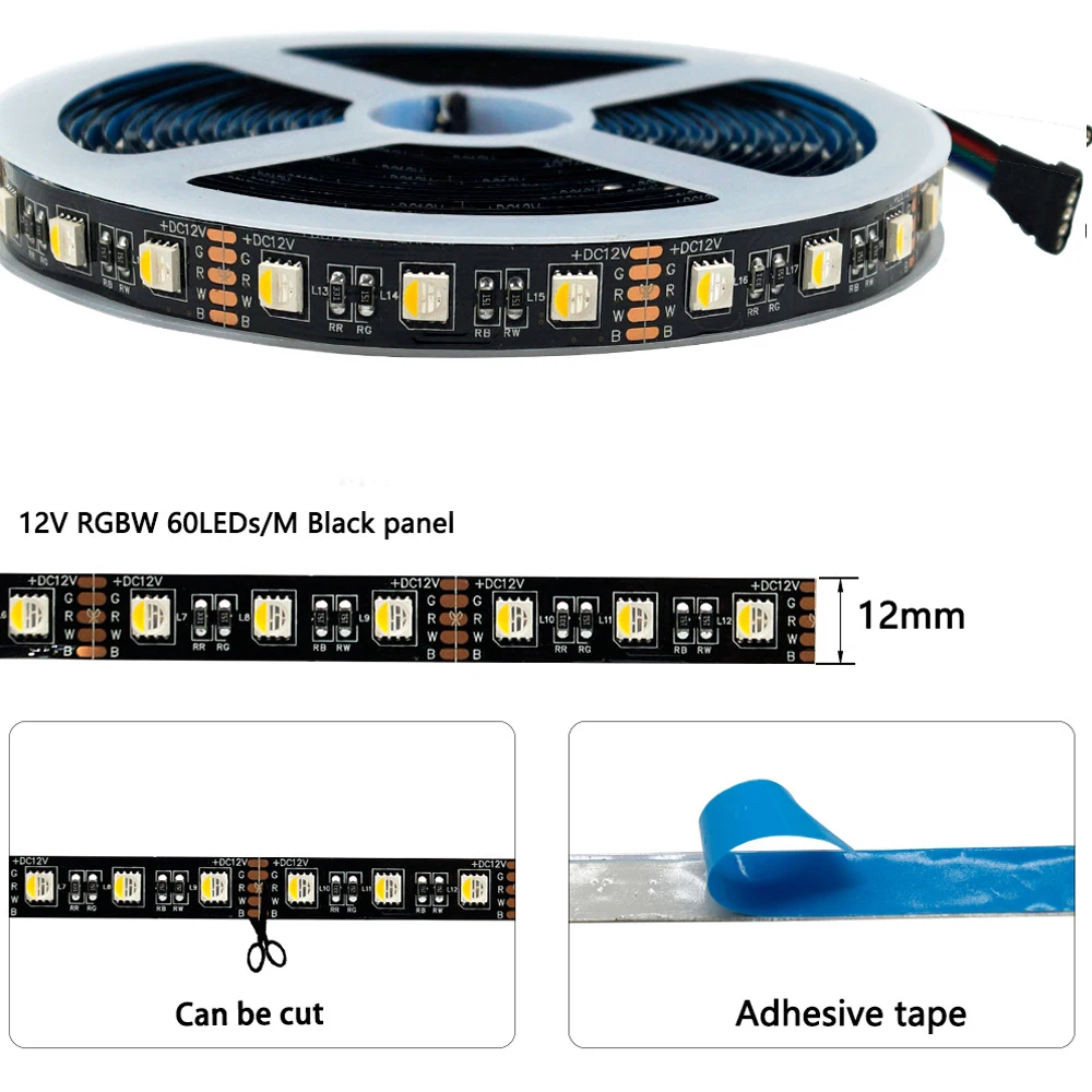 LED Strip light 12V 24V 5050 SMD 60leds/m 84leds/m 96leds/m 12mm PCB 4in1 RGBW RGB+WW Flexible Led Tape Light DIY Room TV Decor