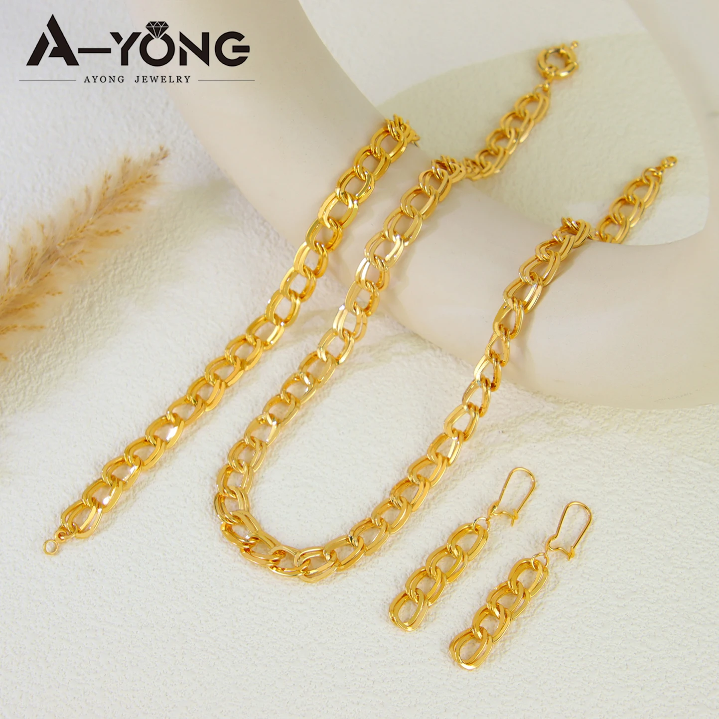 Arabisches Mode-Schmuckset, 21k vergoldet, italienischer Hip-Hop-Hohlschmuck, Halskette, Armband, Ohrringe, Habesha Damen Vintage Party-Schmuck – Detail 7