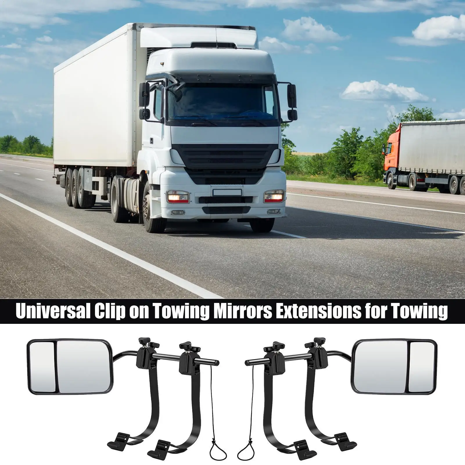 

Towing Mirror Extensions 2 Pieces Clip-On Towing Mirrors Extender Rotatable Rearview Lens Extension for Auto RV Boat SUV Van