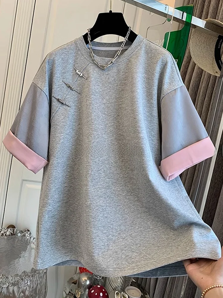 

Женская повседневная футболка Sli ort Sve, корейская версия, свободный крой, базовый однотонный летний топ с цветовым дизайном