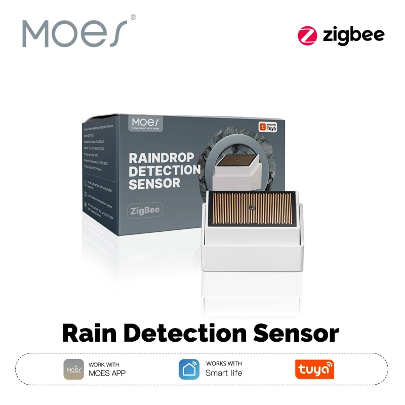 

MOES Tuya ZigBee Smart Rain Detection Sensor Water Leakage Flood Detector Wireless IPX4 Waterproof Outdoor Use Battery Powered