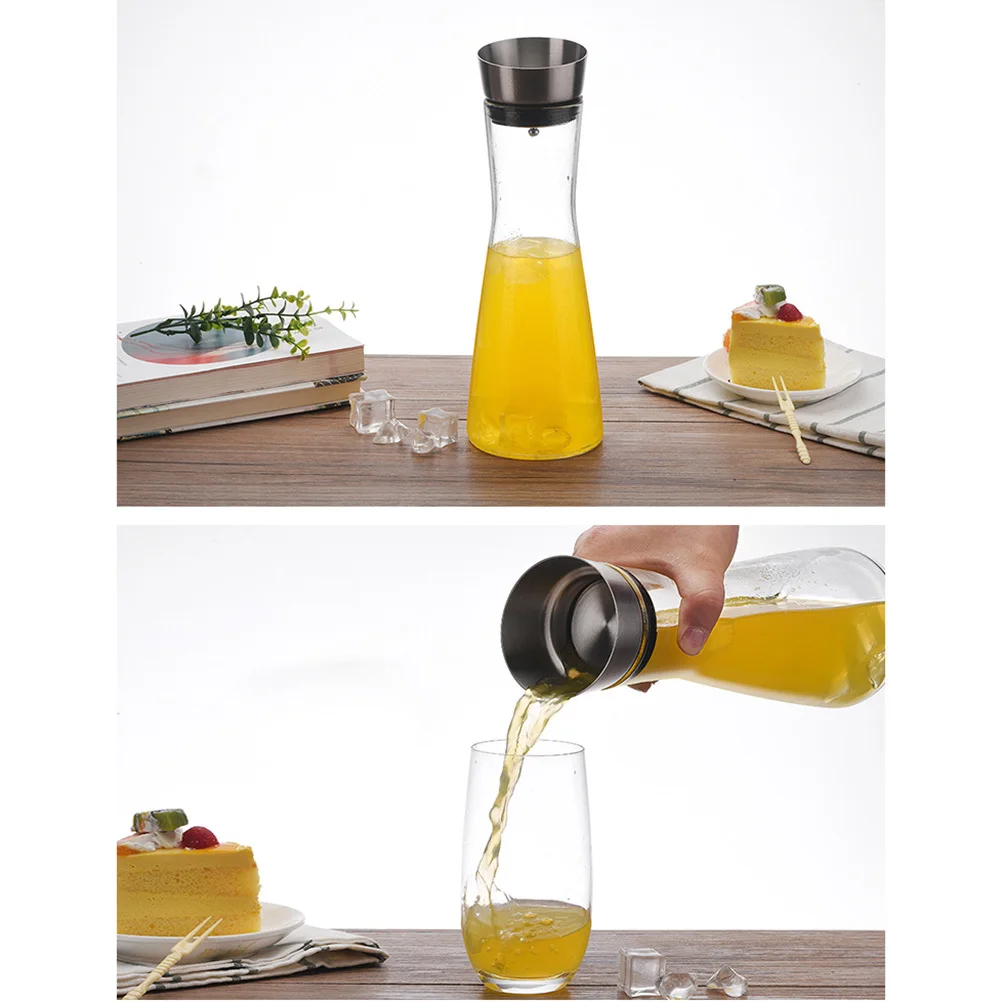 

900ml Glass Cold Kettle Lead Free Heat Resistant Water Pot Transparent Juice Jug Stainless Steel Lid Manual Made Explosion Proof