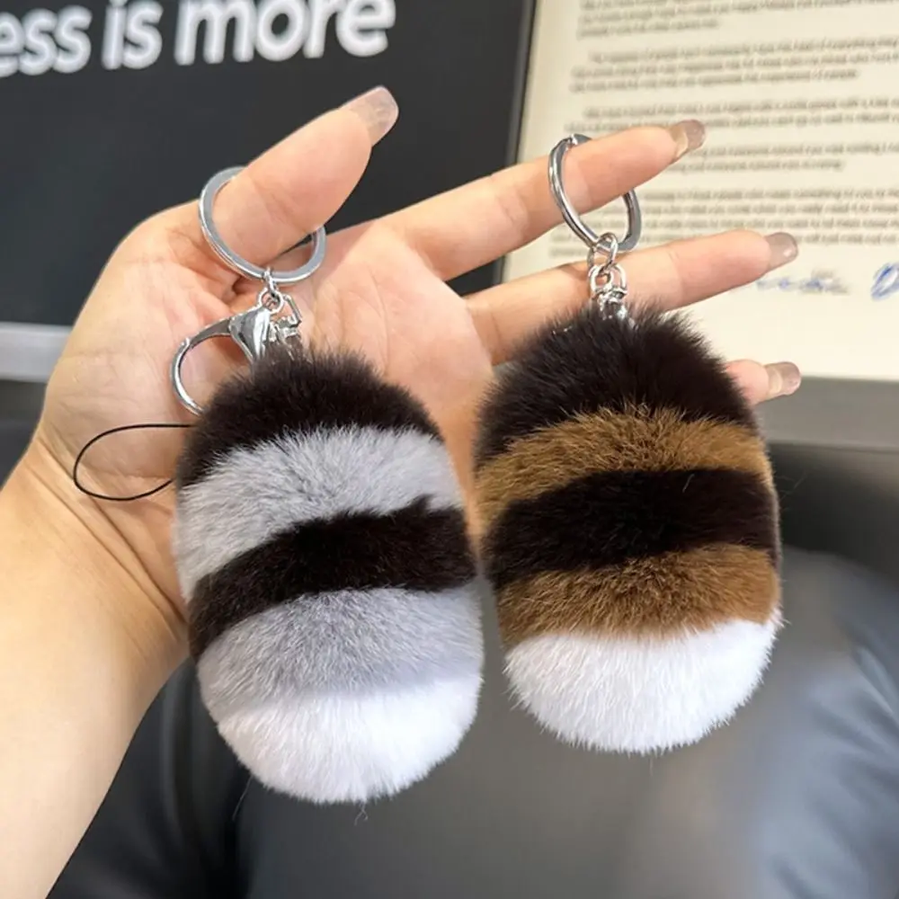 Rex Rabbit Raccoon Tail Keychain Fluffy Soft Phone Lanyard Rabbit Fur Keyring Pendant Plush Toy Pompom Tail Keyring Jewelry Gift