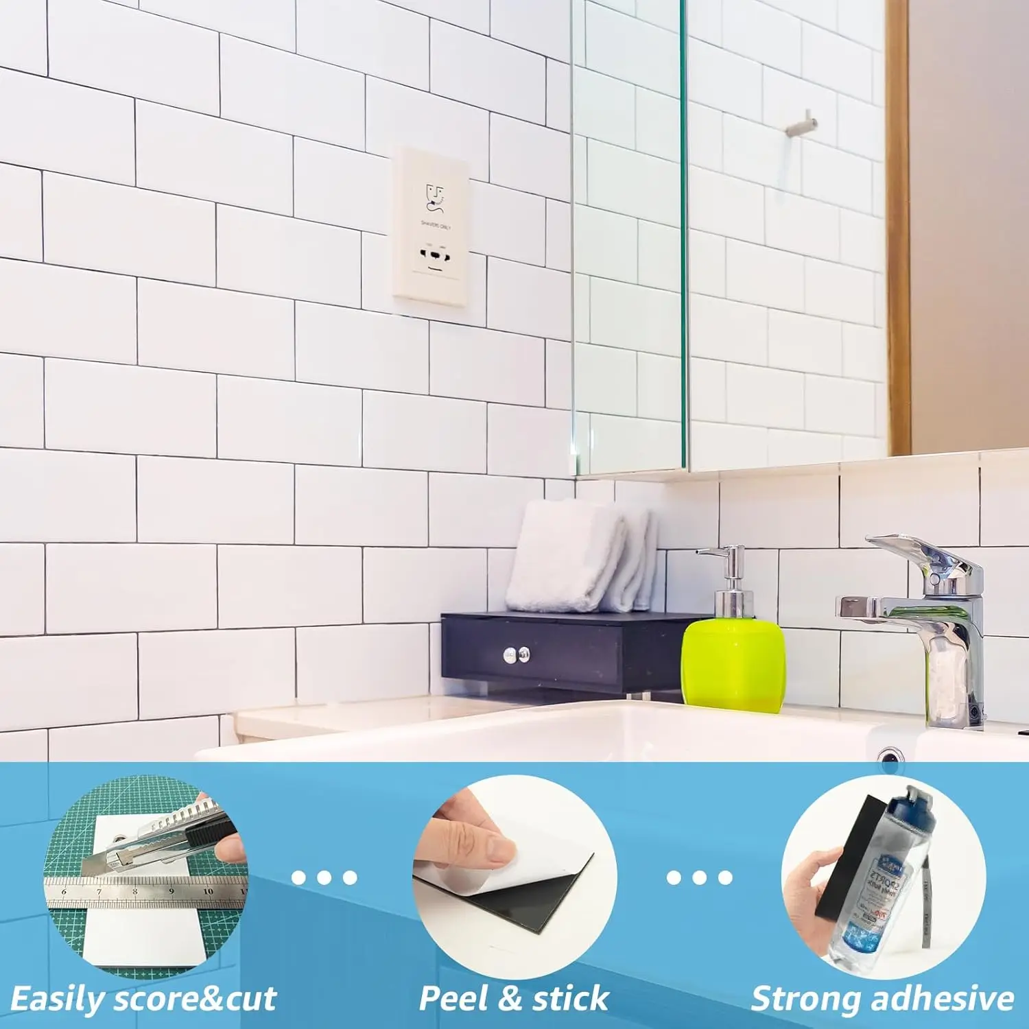 102-Piece Peel and Stick Wall Tile for Kitchen Backsplash, Bathroom, Fireplace, 3in. × 6in. Stick on Subway Tile, Glossy White view 3