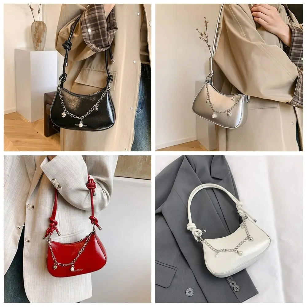 

Portable Vintage Half Moon Underarm Bag Elegant Classic Silver Tote Bag Chain Minimalist Y2K Shoulder Bag Girls