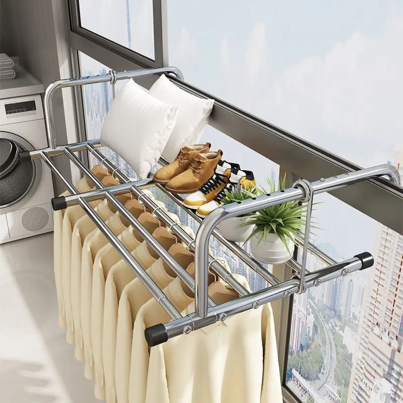 Anti-Theft Balcony Shoe-Drying Rack Outdoor Railing Clothes Hanger Household Hook Rack for Drying Shoes