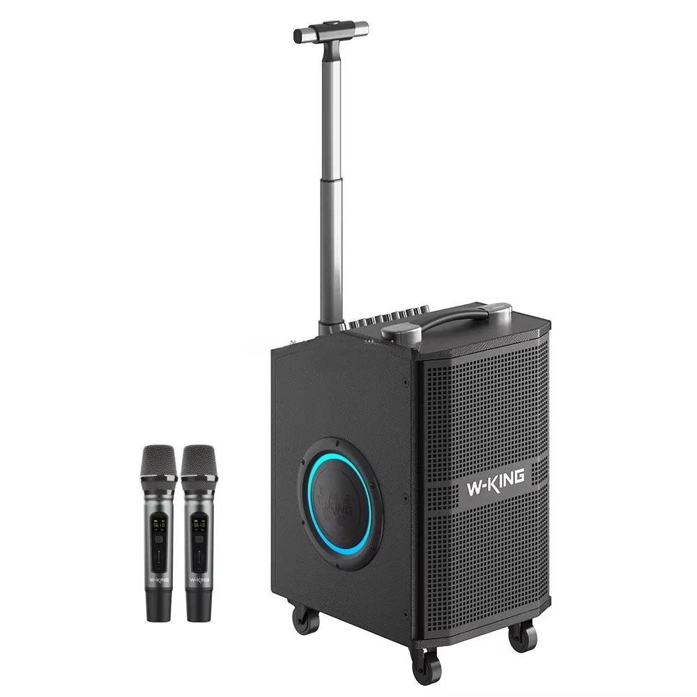 

WKING Classic 8inch Karaoke Speaker Trolley Dj Sound Wooden Speaker Box Stereo Speaker Deep Bass With Two Wireless Microphone