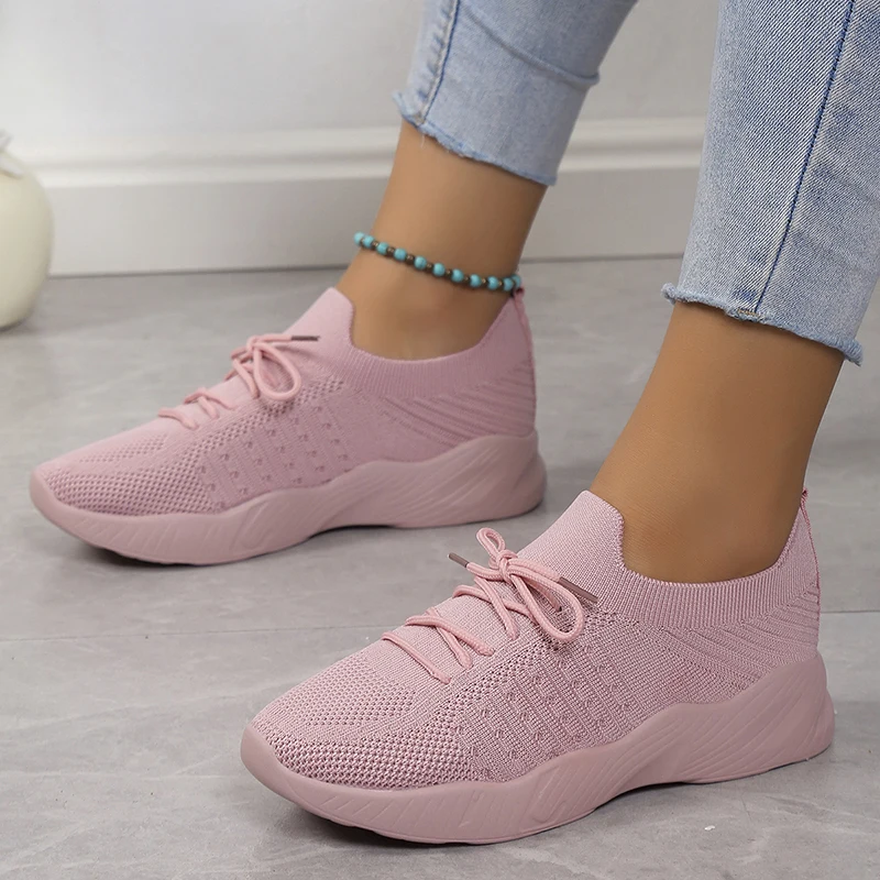 Lucyever Knitted Breathable Sneakers Women 2026 Spring Soft Sole Sports Tennis Shoes Woman Plus Size Non Slip Casual Flats 43