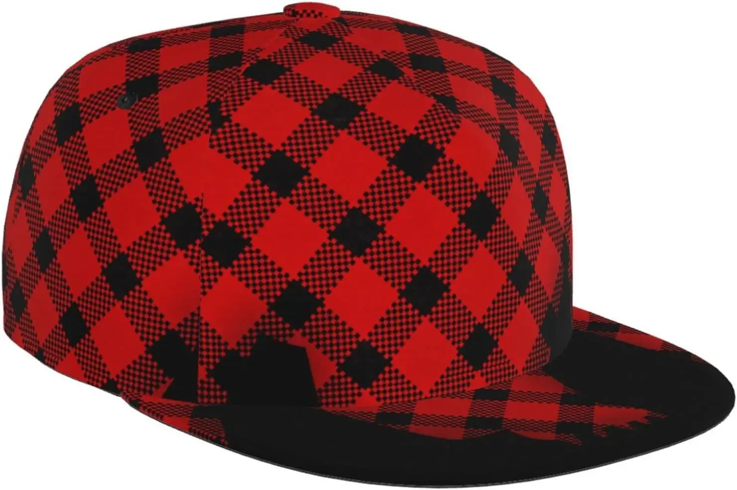 Buffalo Check Plaid Tartan Bear Pattern Flat Bill Hat, Unisex Snapback Baseball Cap Hip Hop Style Flat Visor Blank Adjust