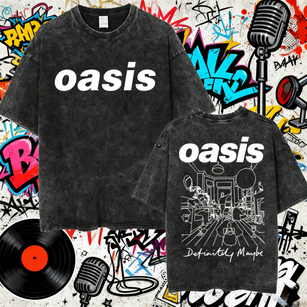 

Летняя группа 202, стираная футболка в стиле рок-оазис в стиле ретро, мужская модная хлопковая свободная повседневная рубашка в стиле хип-хоп в стиле ретро с короткими рукавами