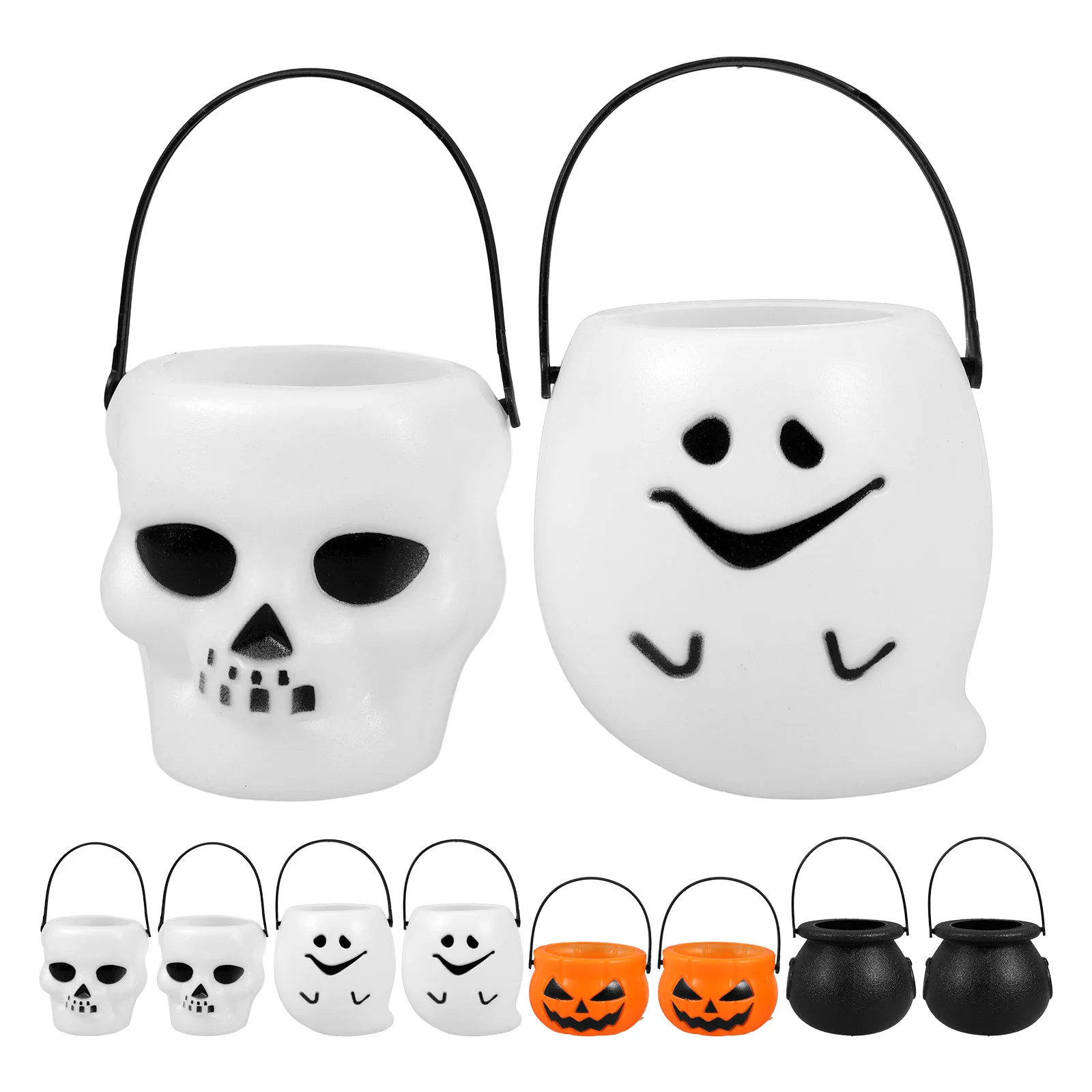 

12 Pcs Halloween Hand Bucket Pumpkin Handle Candy Gift Basket Party Decoration Container Plastic Storage