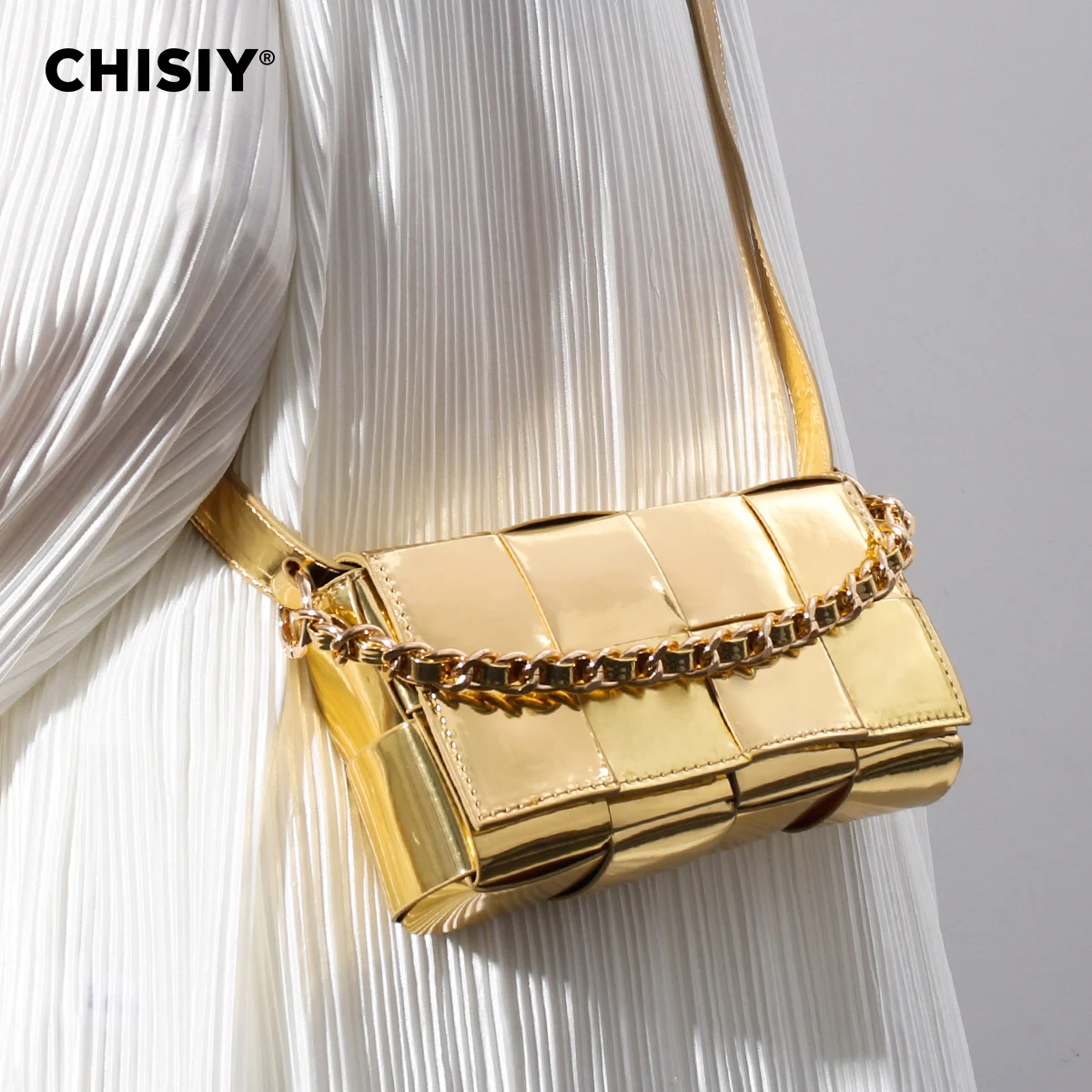 CHISIY Original handmade fashion interweaving series woven with elegant texture, dating student single shoulder crossbody bag