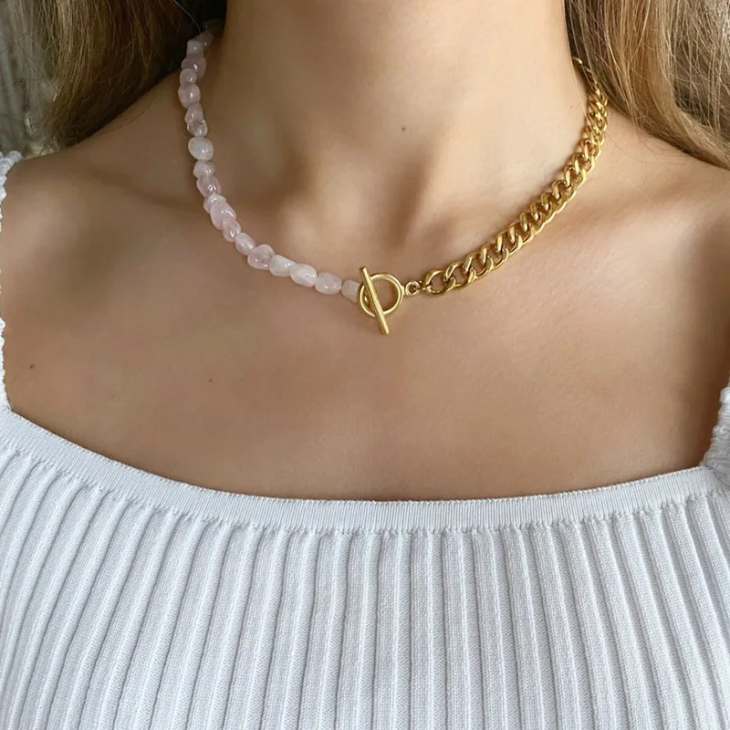 Natural stone necklace Affordable luxury Without fading necklace style OT buckle splicing collarbone chain Fashionable women