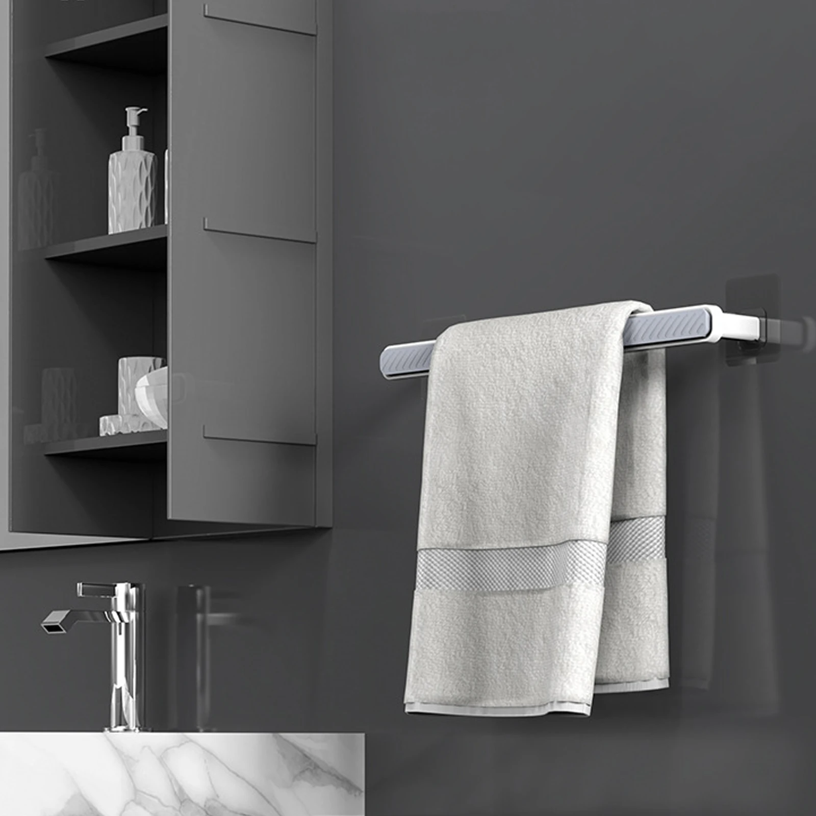 

Wall Mounted Shoe Rack Stretchable Plastic Grey Hallway Bathroom Slippers Holder Shelf Storage Strong Traceless Sticker Easy