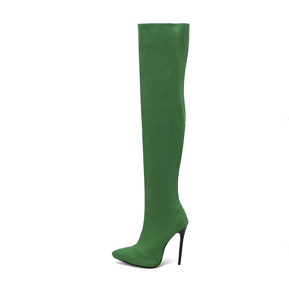 New Winter Glamour Brown Green Women Over Knee High Boots Sexy High Thin Heel Lady Nude Shoes Plus Big Size 11 43 46 48