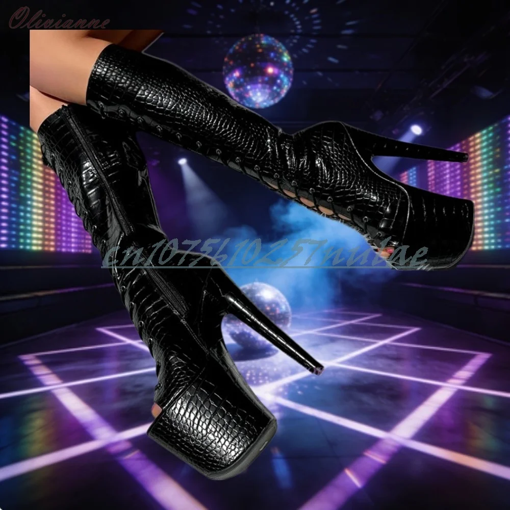 

Pole Dance Cross Tied Sexy Mid Calf Boots Side Zipper 20cm/8inch Stiletto High Heel Platform Performance Stage Sexy Women Shoes