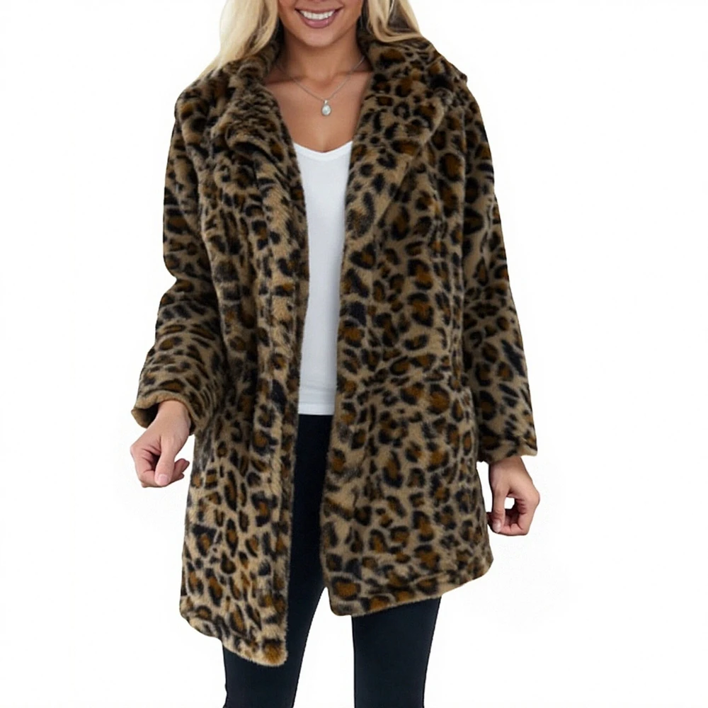 

Women's Winter Fashion Leopard Print Coat Open Front Long Sleeve Comfortable Street Daily Style