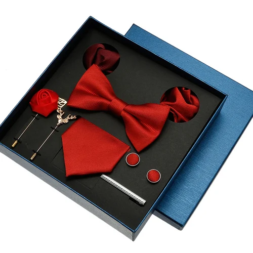 Conjunto de Corbata Lisa para hombre, corbata de Color sólido, broche cuadrado de bolsillo, caja de regalo para boda, negocios, lujo, 8 Uds., regalo para hombre, Gravatas
