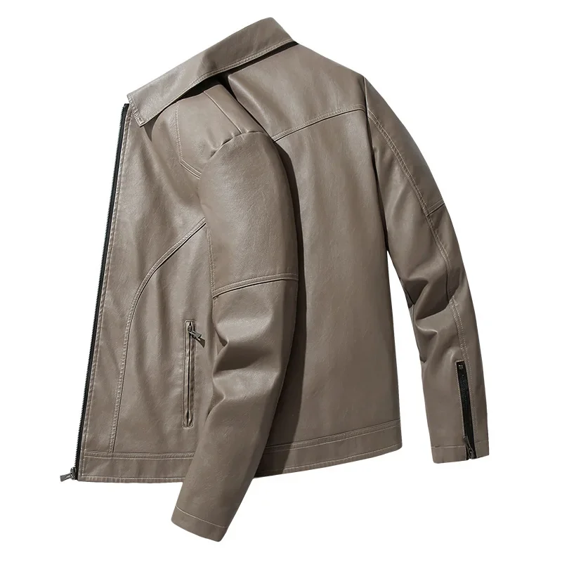 

Мужское пальто на молнии, однотонные куртки, кардиган с длинными рукавами, кожаная верхняя одежда, свободные карманы, High Street, 2025 г., сращенная искусственная кожа