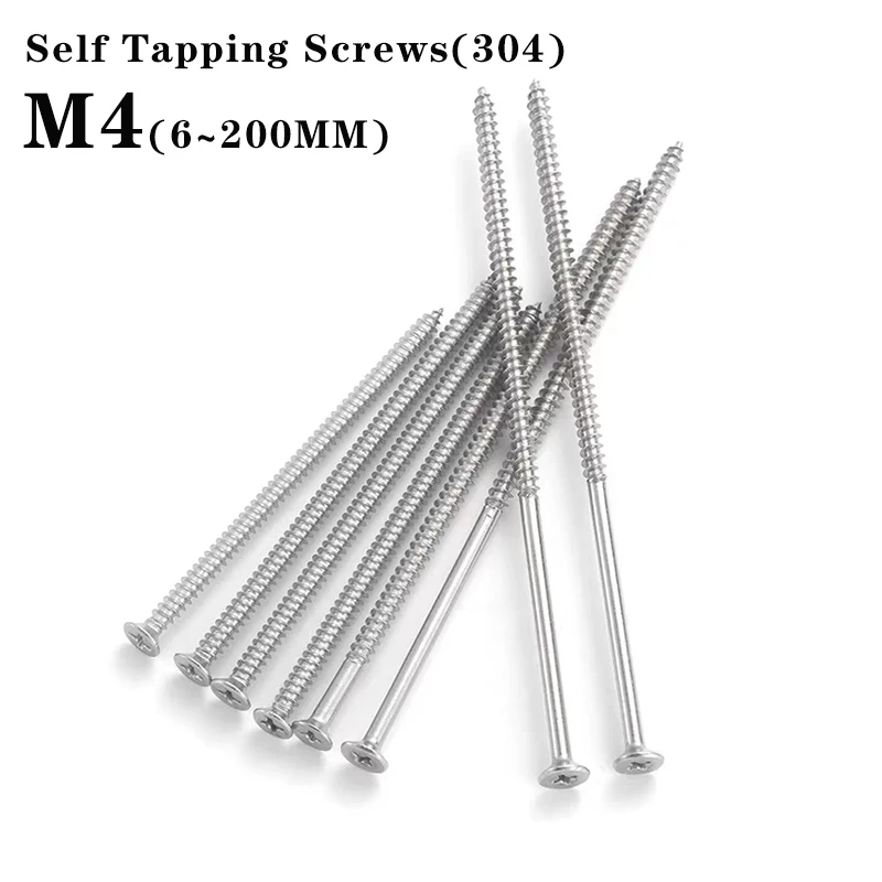 Tornillo extendido de acero inoxidable 304, tornillo autorroscante de cabeza avellanada cruzada, accesorios de cabeza plana M4, tornillo de cabeza redonda