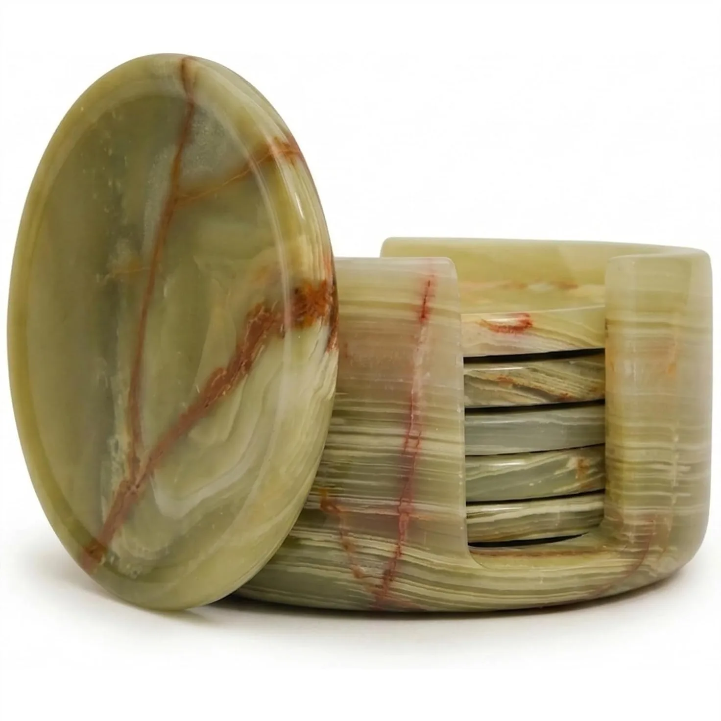 

Natural Marble Coasters Set of 6 with Holder, 3.5 Inch Round Drink Coasters for Tabletop Coffee Table Decor