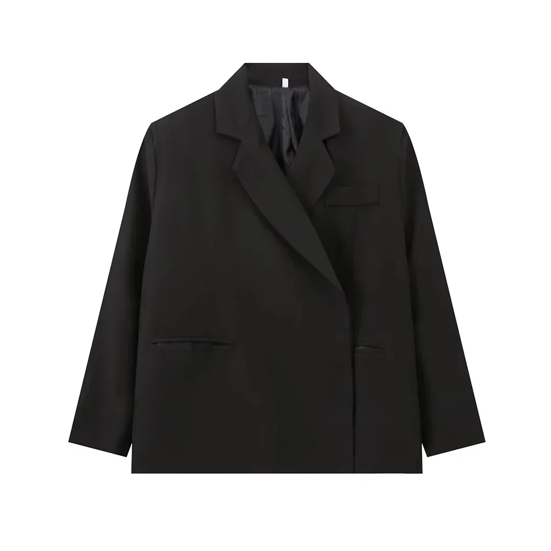 Modevolle effen blazer met verborgen knoopsluiting, wijde pasvorm, elegante zijsplit, lange mouwen, dames colbert 2024, damesjas, high street buitenkleding