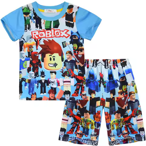 ROBLOX Boys' Pajamas Suit Cartoon Comfort Children's Wear Short Sleeve Pajamas Boys' Pajamas Suit Pajama Set for Boys Girls