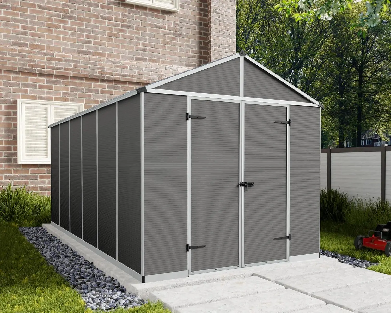 8x15x8ft Outdoor Storage Shed for Backyard Garden Tool Organization, Gray, Customized