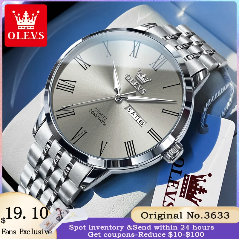 OLEVS 3633 Business Men\'s Watch Classic Fashion Simple Dual Calendar Scale Roman Original Watch Luxury Brand Men\'s Quartz Watch