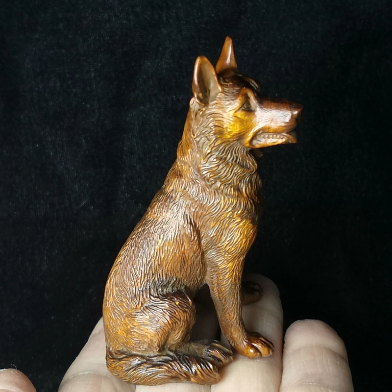 H 8 CM Chinese wood Boxwood Hand Carved Animal wolf dog Figure Statue desk Decoration gift Collection