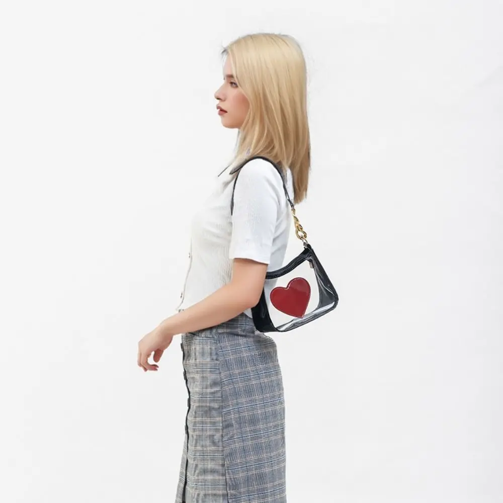 

Versatile Heart Print PVC Jelly Bag Zipper Dumpling Shape Printed Crossbody Pouch PU Underarm Bag Work
