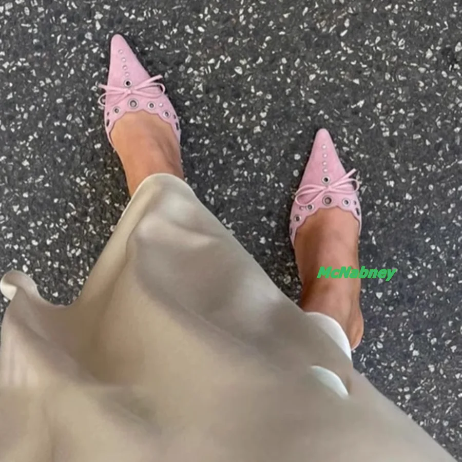 

Pointed Toe Bow HIgh Heel Slippers,Round Hole Stiletto Women Shoes HIgh Heel Shoes Retro Party Heels2023 New Zapatos Para Mujere