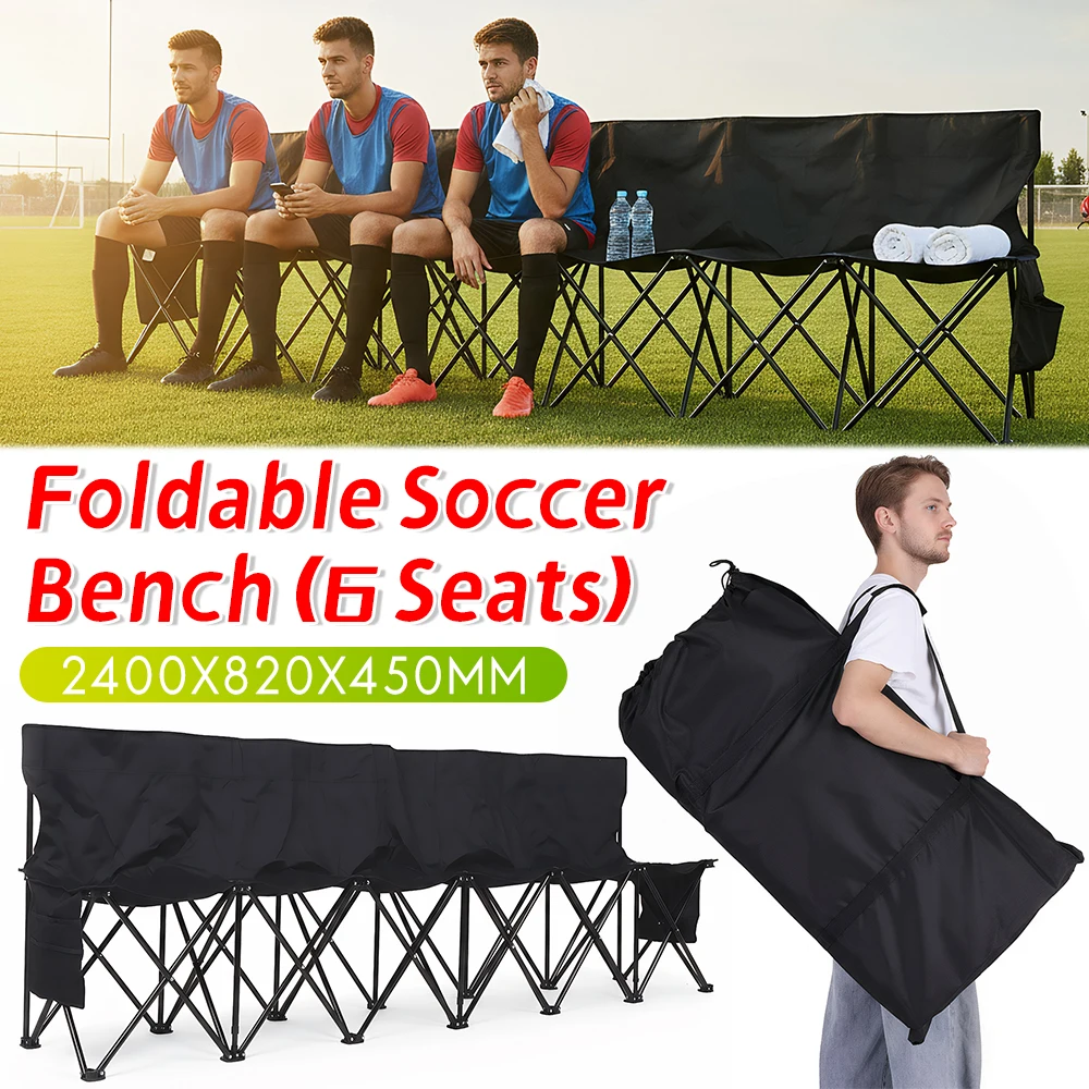 

6 Seat Foldable Outdoor Camping Bench with Backrest&Storage Bag Durable Sideline Team Sport Bench for Patio Garden Picnic Gather