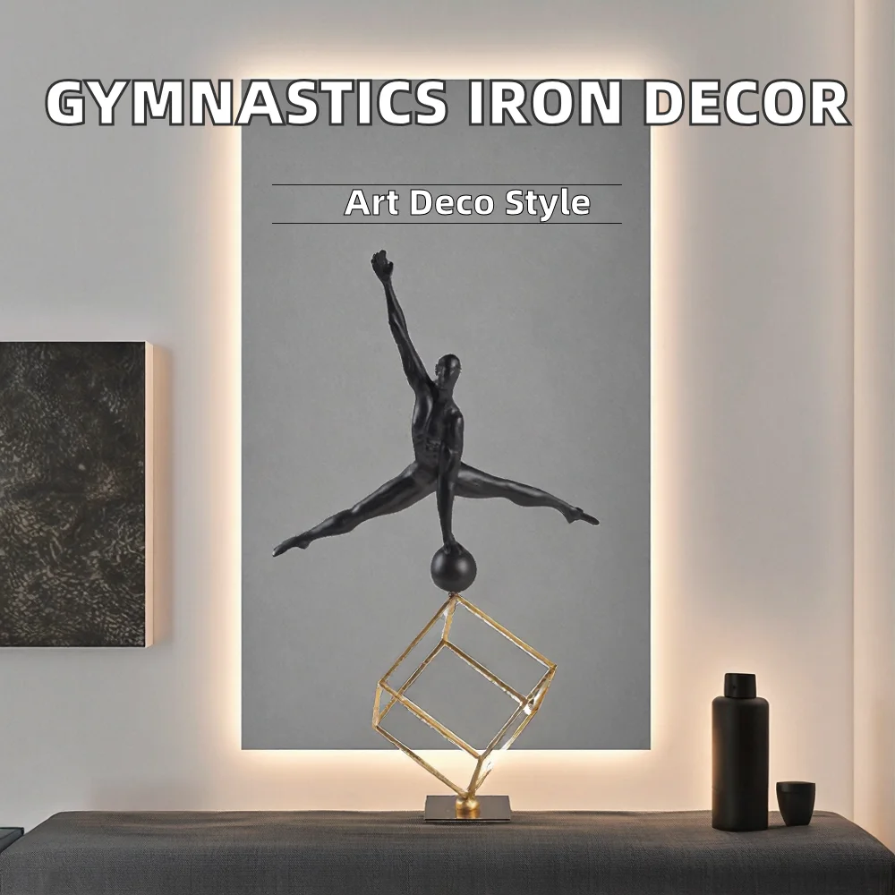 Wrought Iron Base Resin Gymnastics Statue Plant Pattern Modern Art Home Decoration Ornament