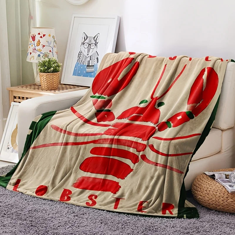 Red lobster painting pattern Flannel printed blanket suitable for all seasons suitable for living room office sofa and travel