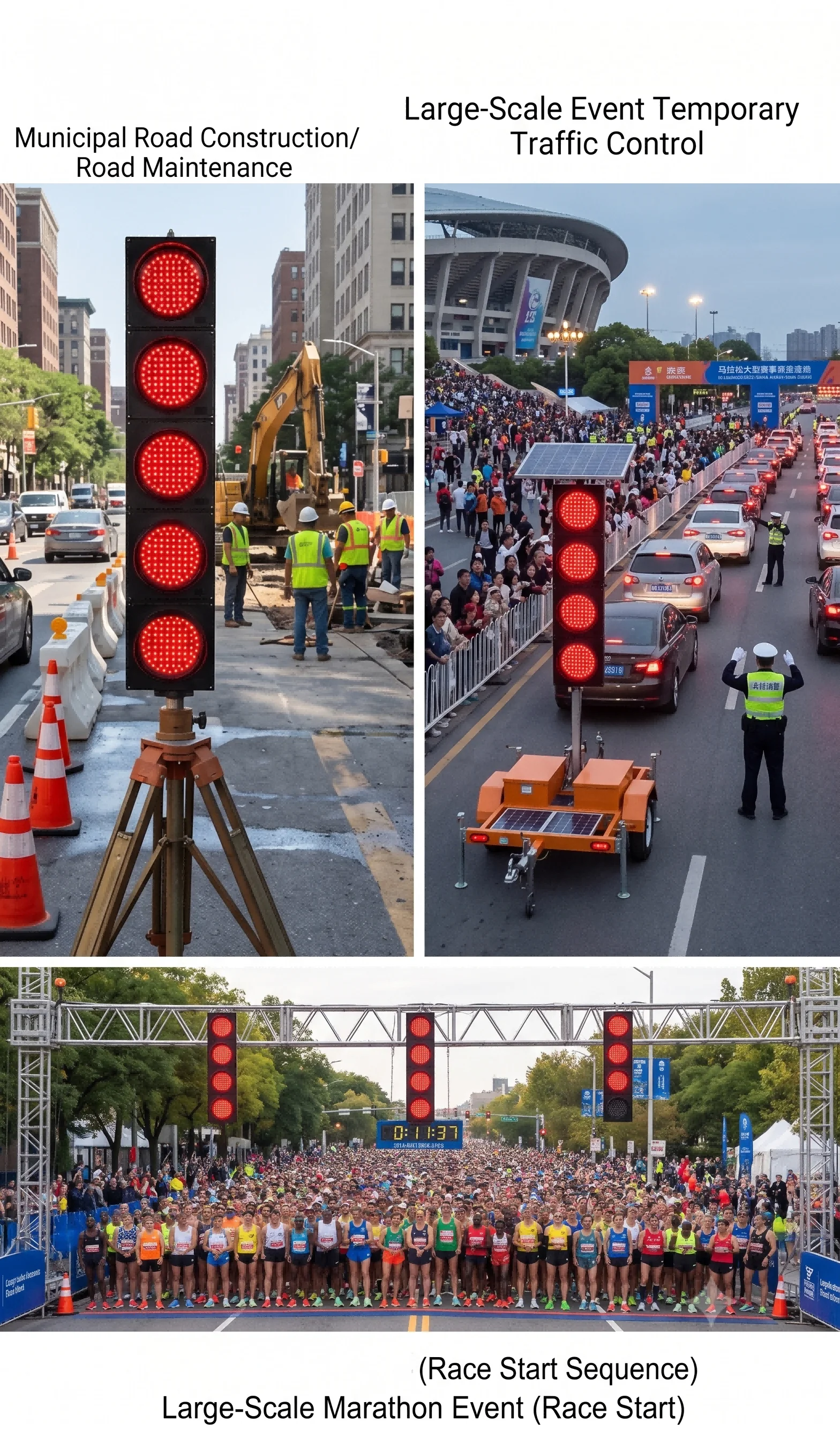 Solar Modular Horizontal Traffic Light bar Temporary Traffic Signal for Marathon Starting Grid